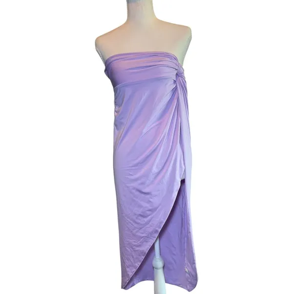 Lilac Strapless Draped Slit Maxi‎ Dress White Fox Style Small - Image 4