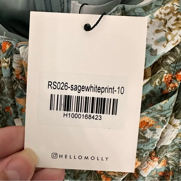 Hello Molly Basque Country Long Sleeve Ruched Mini Dress Floral Sage M NWT Event - Image 13