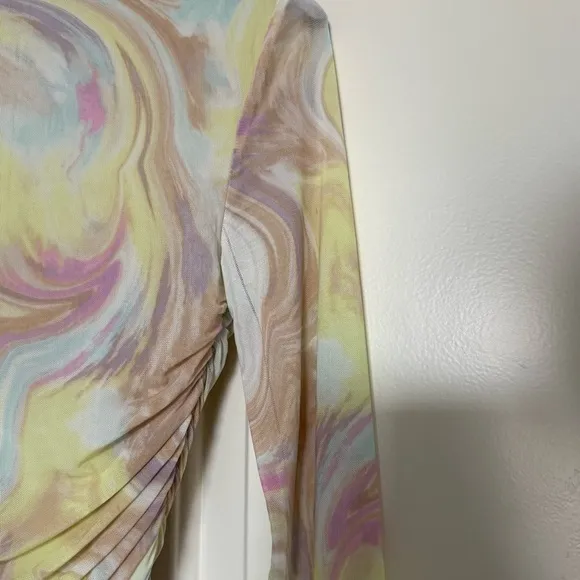 Revolve Anthropologie LONG SLEEVE RUCHED MESH TOP IN SKY MARBLE - Image 10
