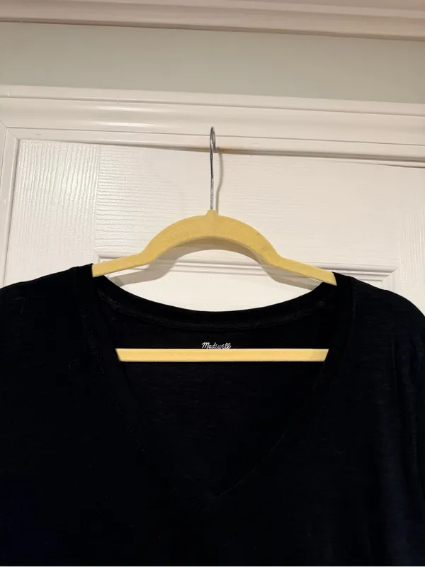 NWOT Madewell Size L Black V Neck Short Sleeve Slub Cotton Tee Shirt - Image 5
