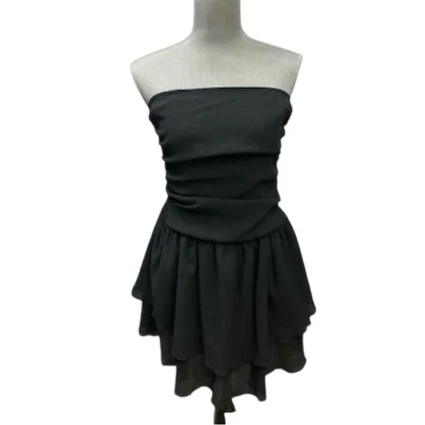 CIDER Women's Summer Cocktail Dress - Tube Ruched Ruffle Mini Dress SIZE L - Image 2