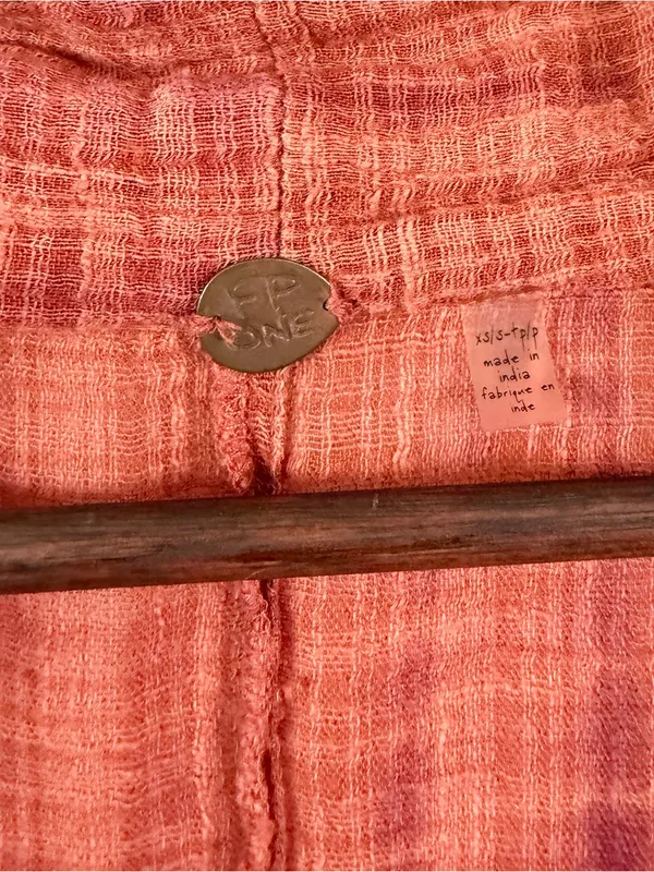Free People Womens XS/S Tie Dye Kimono Jacket Cotton Gauze Belted Boho Rust - Image 3