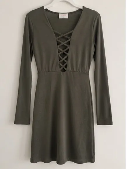 NYMPHE Olive Green Lace-Up V-Neck Mini Dress - Image 2