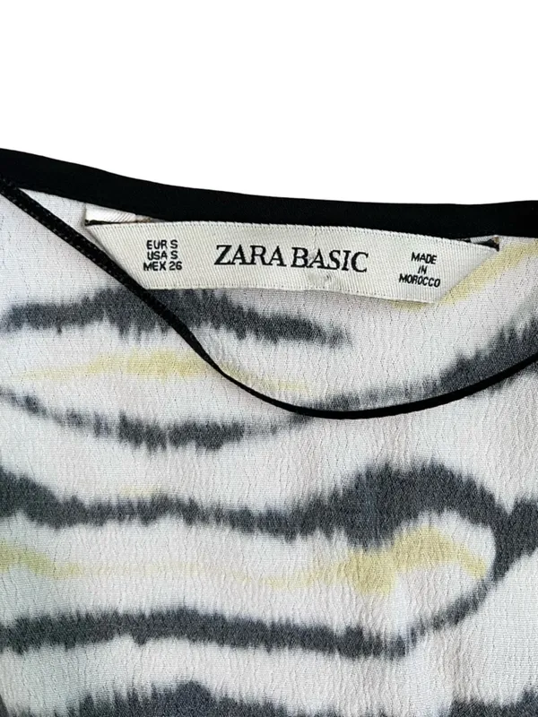 Zara Basic Zebra Print V Neck Shirt Animal High Low Long Sleeve Flowy Top Size S - Image 7