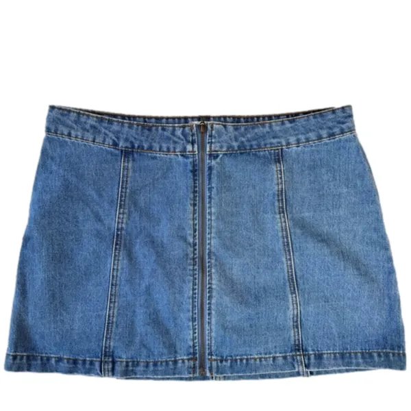 Altar’d State Mini Skirt Medium Wash Denim Zip Front Size Large Clubbing Twee - Image 3