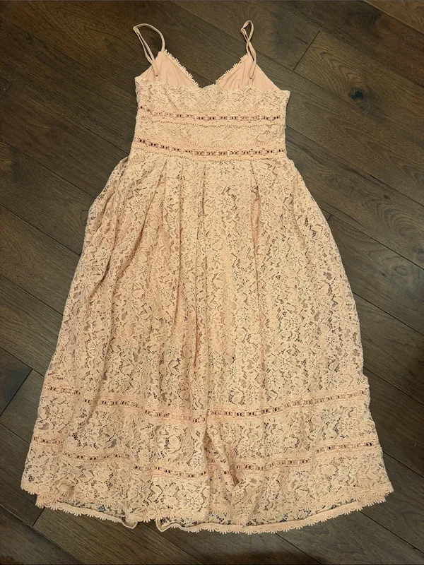NSR Blush Pink Floral Lace Midi Maxi Dress Size Medium Spaghetti Strap - C61-121 - Image 7