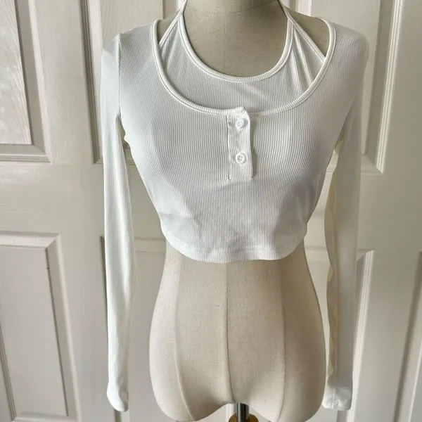 Cider  White Ribbed Crop Top - Image 3