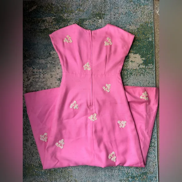 Vintage handmade 50/60s pink beaded cap sleeve formal maxi dress, size small - Image 14