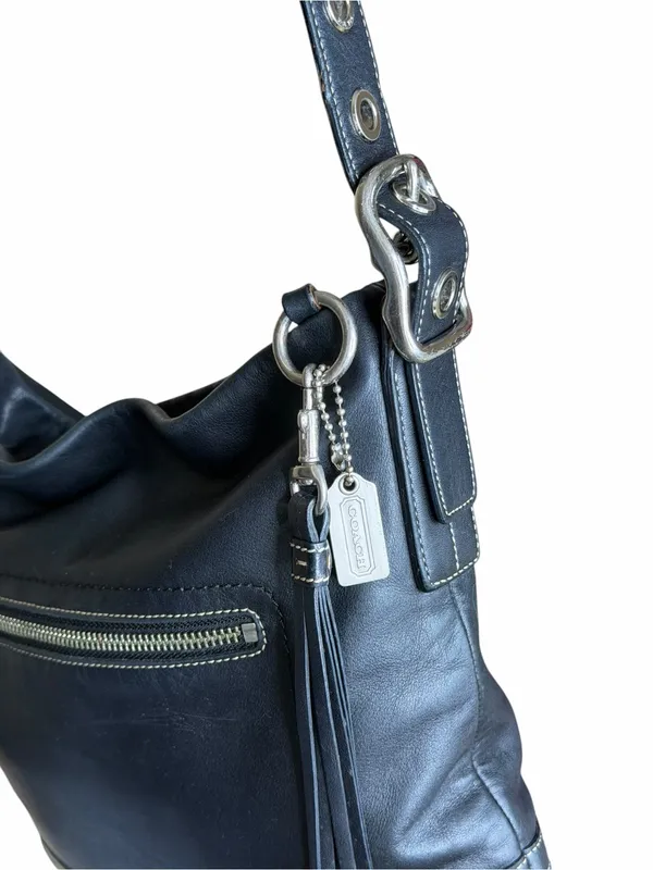 Vintage Coach 1415 Soho Slim Black Leather Hobo Fringe Tassel Shoulder Bag Y2K - Image 7