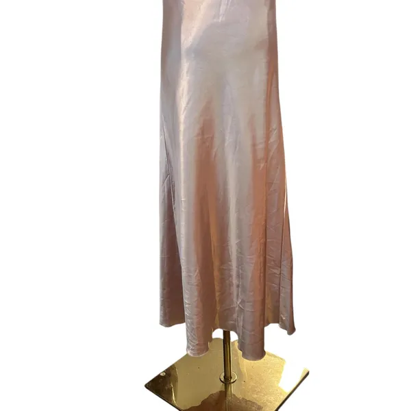 Slip Dress Long High Slit Drapery Neck Beige Ankle SZ SM Y2K Romantic Boho Chic - Image 4