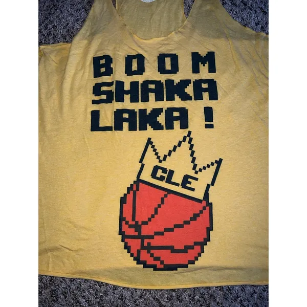 Bella Women's Vintage Yellow "Boom Shaka‎ Laka" CLE Basketball Tank Top size XL - Image 2