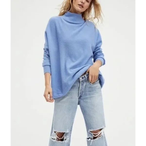NWT Free People Ottoman Slouchy Knit Tunic Sweater Cashmere L Blue Z128-14 Lux - Image 3