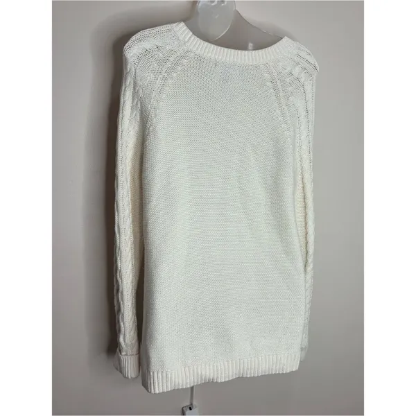 GAP Women's Ivory White Thick Cable Knit Crewneck Sweater size medium - Image 3