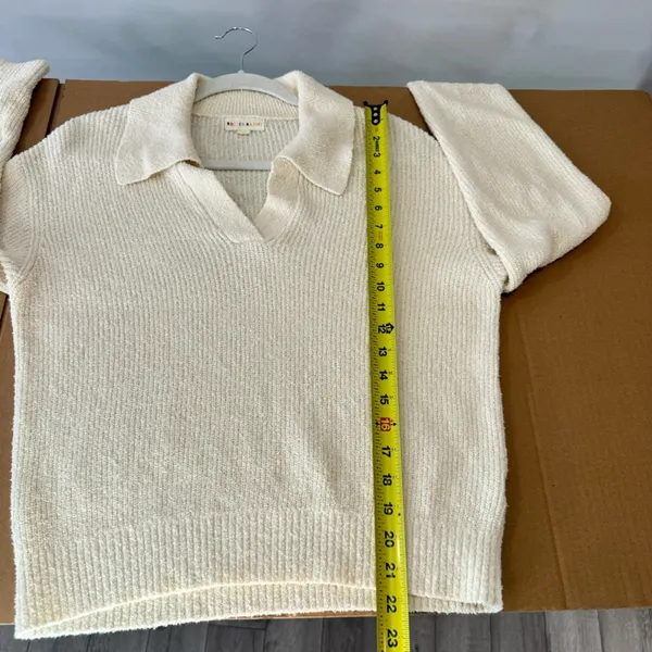 Roller Rabbit Organic Cotton‎ Blend Oversized Rocio Collared Sweater Cream Beige - Image 12