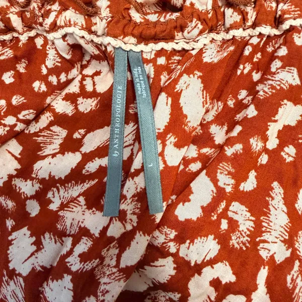 Anthropologie Low Back Flounced Maxi Lounge Dress‎ Size Large Rust Brown Floral - Image 5