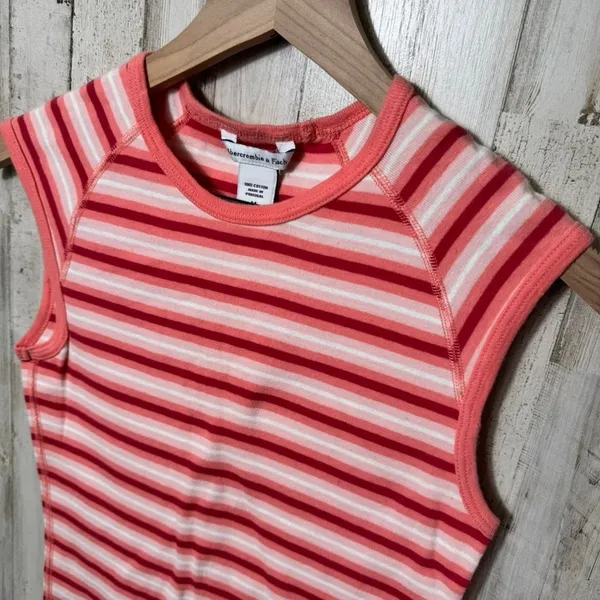 Vintage Y2K Abercrombie & Fitch Stripe Retro Preppy Girly Muscle Baby Tee Medium - Image 3