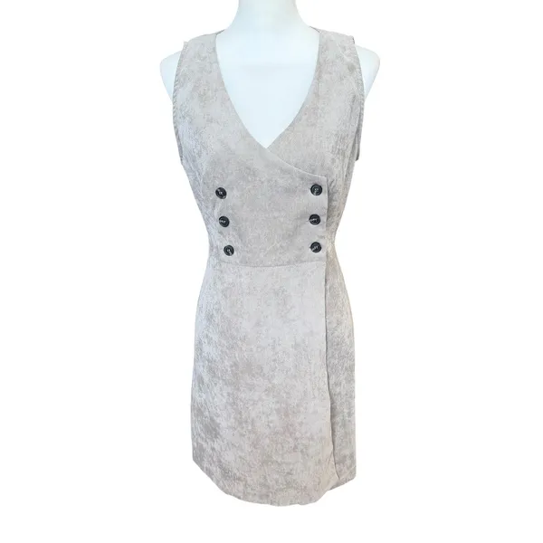 Lulus Wrap Mini Dress Size Large Taupe Brushed Corduroy Button Up Mod Academia - Image 2