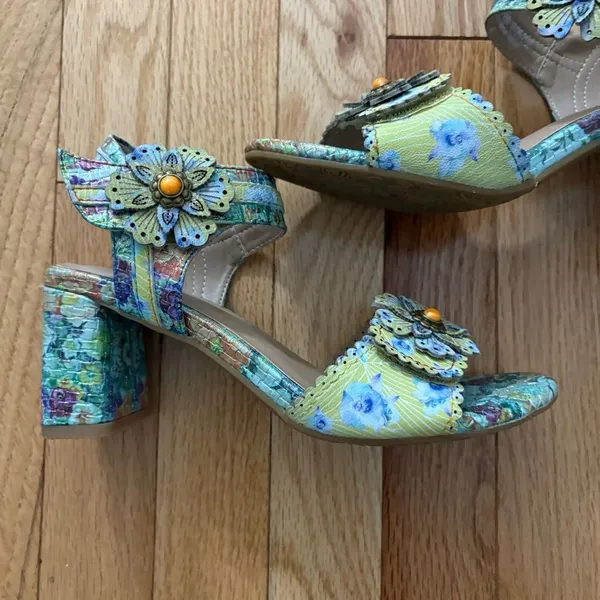 L'ATISTE Multicolor Floral Leather Block Heel Sandals Summer Spring 36 Whimsical - Image 3
