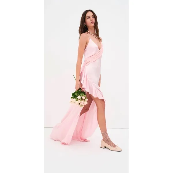 NWT For Love & Lemons‎ James Maxi Dress Pink Asymmetrical Maxi Size Medium - Image 3