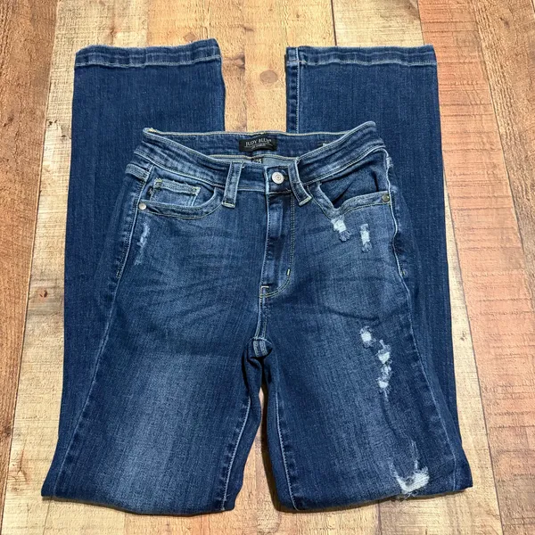 Judy Blue Women's Dark Denim Distressed Boot Cut Jeans Sz 1/25 Western Boho - Image 3