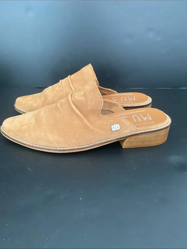 Musse &Cloud Pointed Toe Heeled Suede Mules Tan Size 7 - Image 3