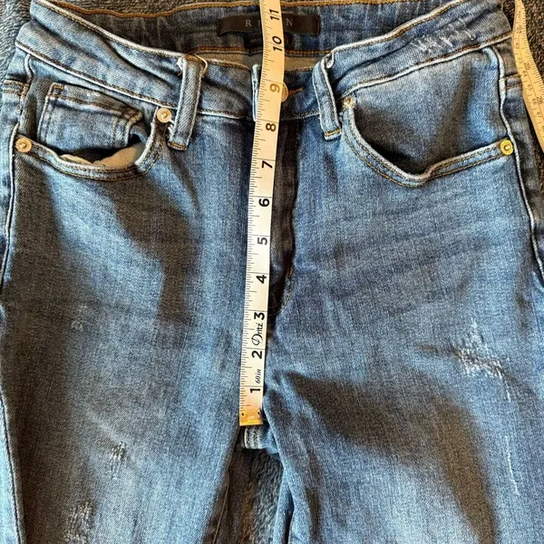Risen Jeans Womens 27 (Sz 5) Blue Straight Leg Frayed Hem Crop RDP1207 Exc. Cond - Image 10