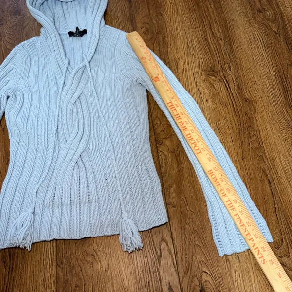 Y2K Express Light Blue Knit Hooded Sweater‎ Merino Wool Blend Womens S Cottage - Image 6