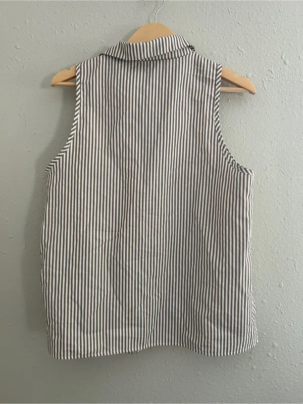 🦋 SHEIN Sleeveless Striped Button-Front Top - Brown & White Lightweight XL - Image 4