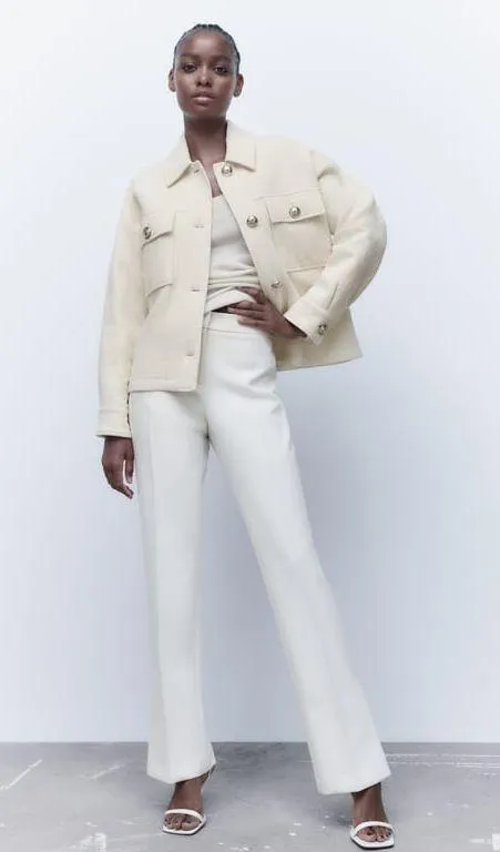ZARA Cream textured golden button jacket - Image 4