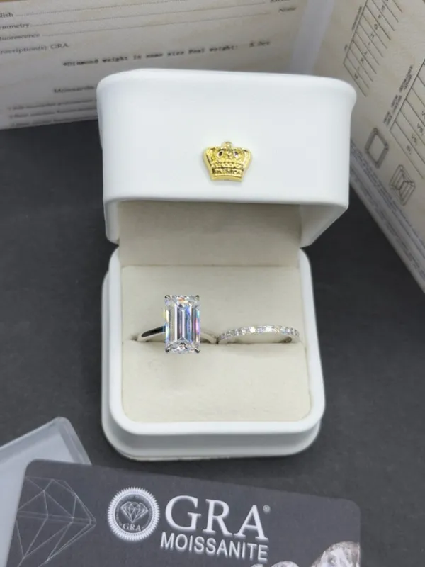 5ct Emerald Cut Elongated Moissanite D VVS1 Solitaire Engagement Ring Size 6 - Image 8