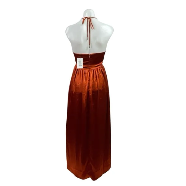 NEW Showpo Emmalyn Burnt Orange Strappy Halter Fit & Flare Maxi Dress Size 4 - Image 3