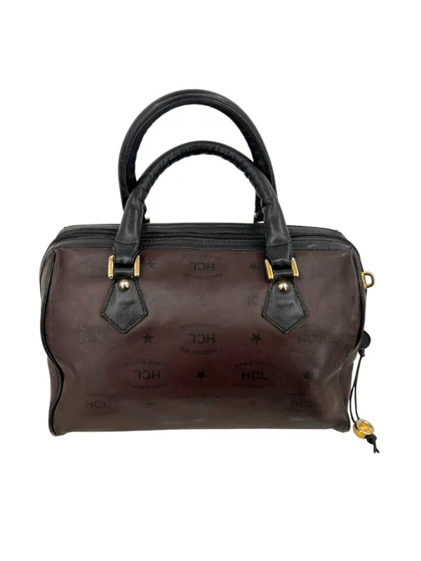 HCL Vintage 80s 90s Brown Leather Monogram Handbag Luxury Classic - Image 9