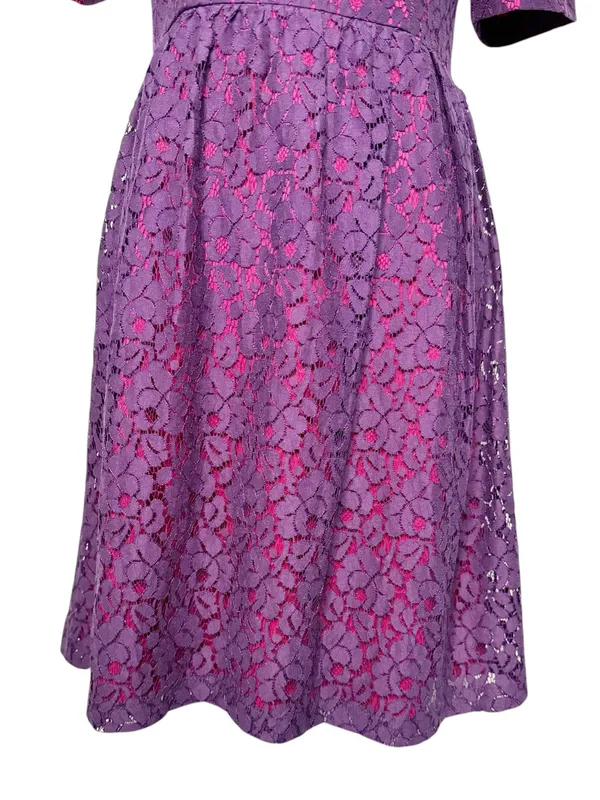 Adrianna Papell Purple Pink Lace Overlay Fit Flare Dress A Line Size 6 - Image 5