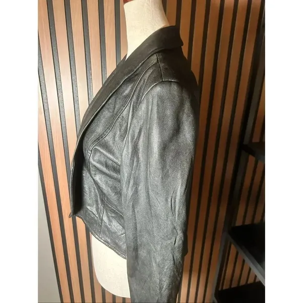 7 For all Mankind Women Rumble Leather Jacket Size S black moto style short - Image 3