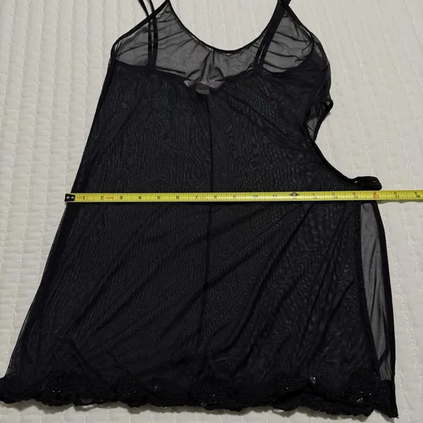 Victoria's Secret Bead Sequin Black Mesh Slip Side Cutout Sheer Lingerie Medium - Image 3