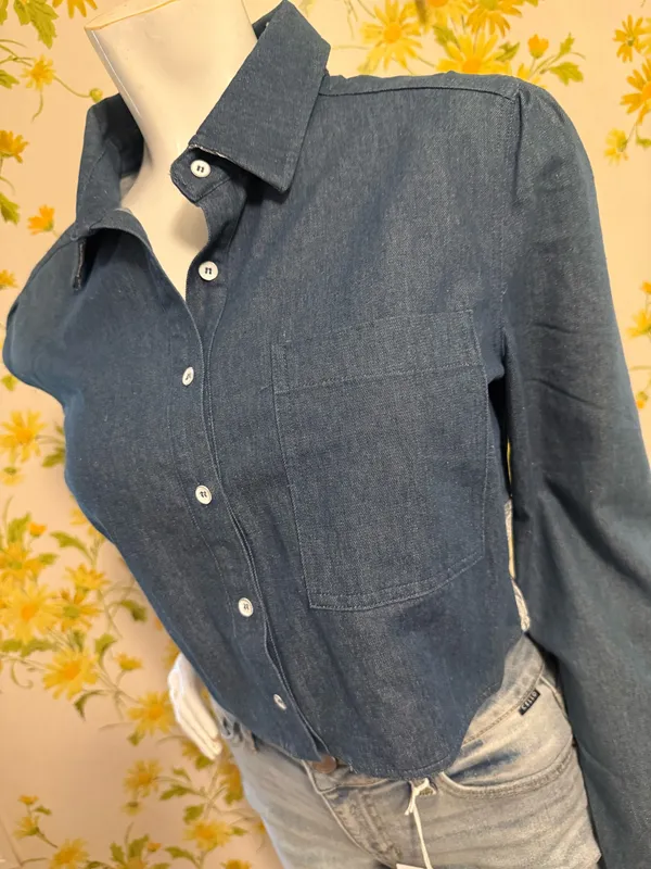 En Crême Long sleeve Cropped Button-Front Shirt - denim Blue size M - Image 2