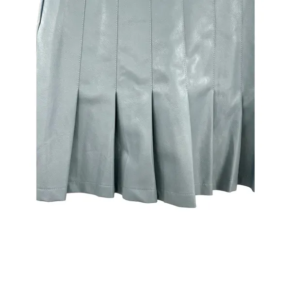 Aureum Sky Blue Vegan Leather Pleated Skirt Size‎ Small - Image 8