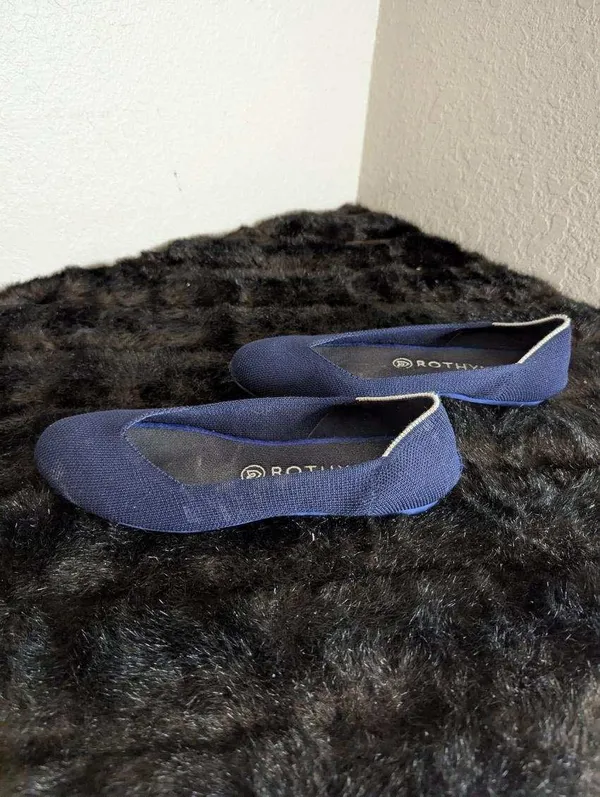 Rothy's Navy Blue The Round Toe Retired White Halo Ballet Flats EUC Size 8.5 - Image 7