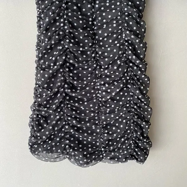 ZARA Polka Dot Ruched Mini Dress M Black‎ - Image 11
