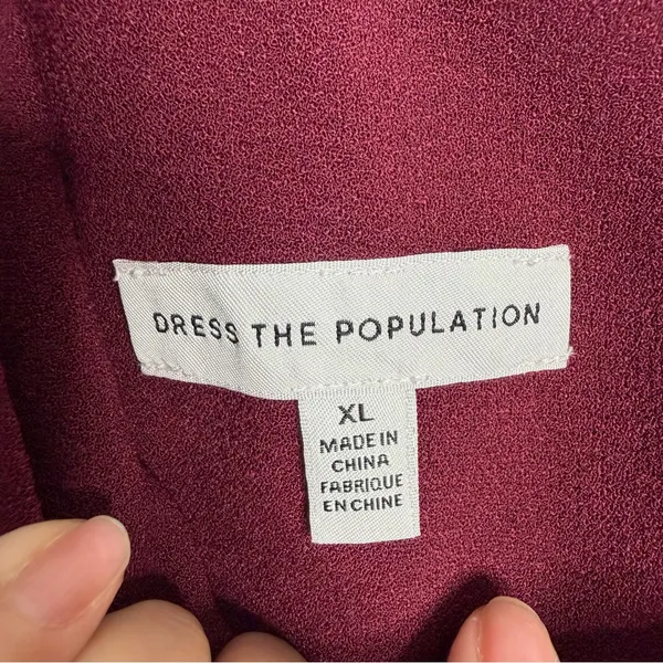 Dress The Population Tiffany One-Shoulder Midi Dress Burgundy XL Quiet Luxury‎ - Image 4