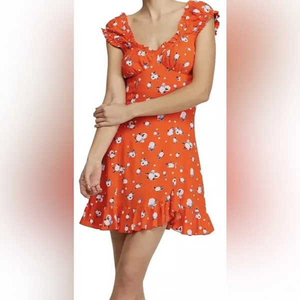 Free People Like A Lady Mini Dress Orange Floral Size Medium - Image 5