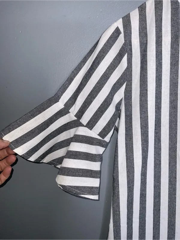 Striped Black and White Mini Dress - Casual Button-Front Small - Image 3