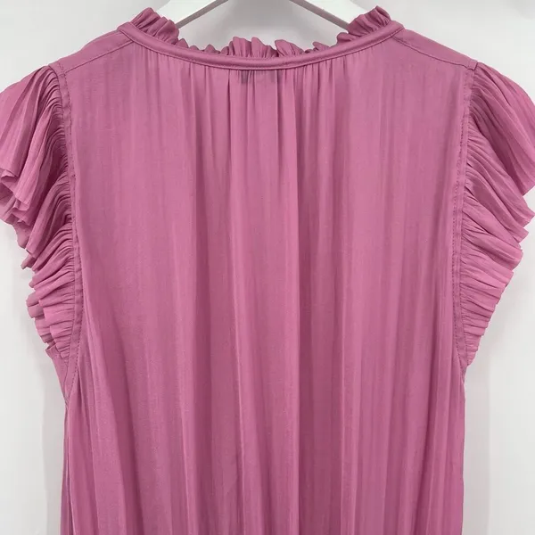 Current Air Anthropologie Solid Pink Zoey Pleated Smocked Mini Dress Size XS - Image 7