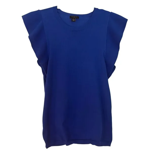 Ann Taylor blue ruffled sleeve knit top size small - Image 2