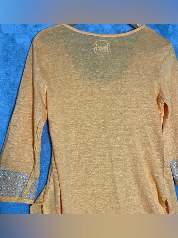 INC International Concepts Beach Linen Women’s Orange Casual Sequin Top‎ Size L - Image 8