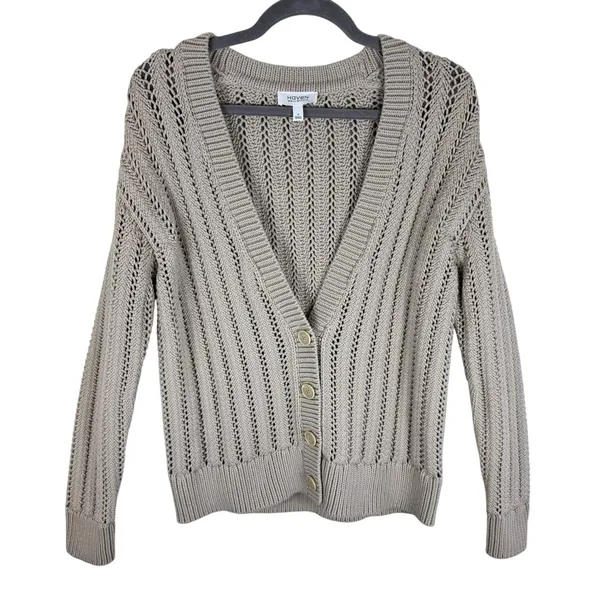 Haven New NWOT Cotton Cream Cable Knit Chunky Button Up Cardigan Sweater Size‎ M - Image 3