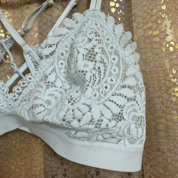Aerie Light Blue Lace Triangle Strappy Back Bralette Small NWOT - Image 3