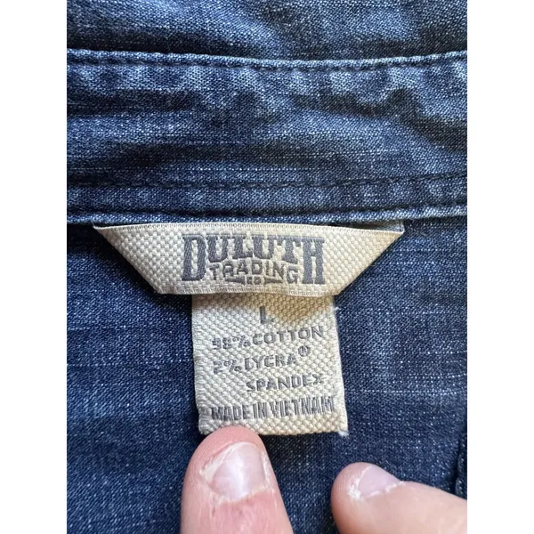 Duluth‎ Trading Women Size Large Blue Denim Pearl Snap Western Country Cowgirl - Image 3