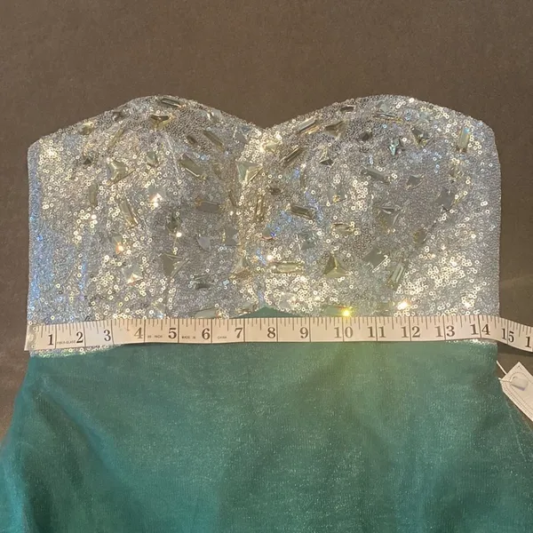 Women’s Green & Silver Full Length Prom Party Dress CorsetBack Size M (8/10) NWT - Image 8