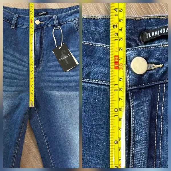 Flamingals Sz 2XL Wide Leg Jeans Mid Waist Baggy Stitch Decor Washed Pants New - Image 12